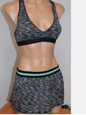 NWT Anne Cole Locker Swimsuit Bikini 2 pc set Sz L Racer Back Skirt Multi Color